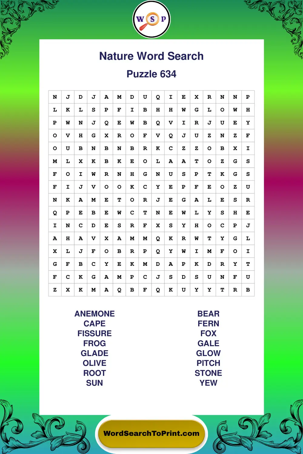 Nature Word Search Puzzle 634
