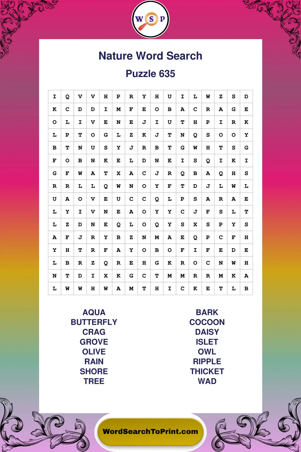 Nature Word Search Puzzle 635