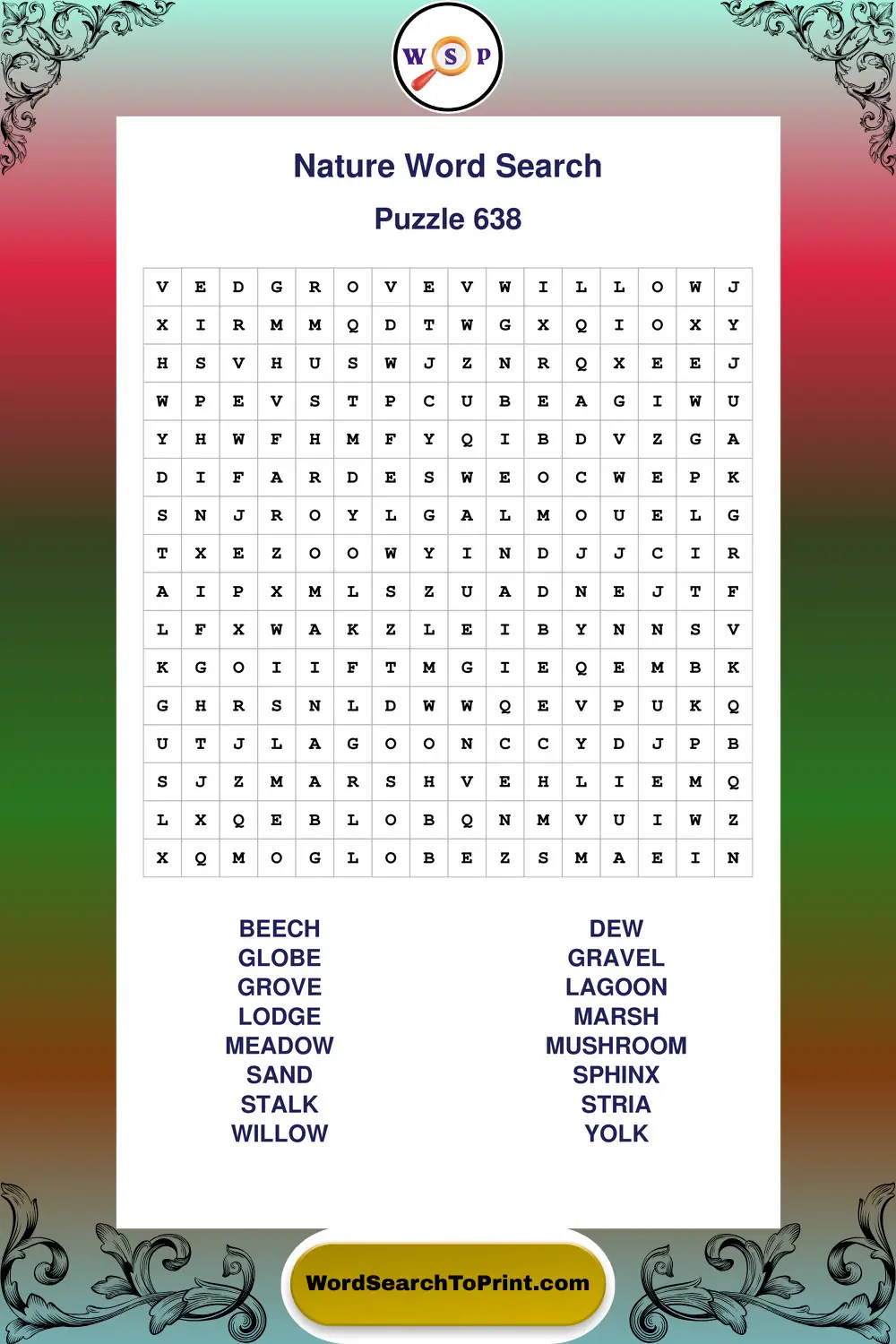 Nature Word Search Puzzle 638