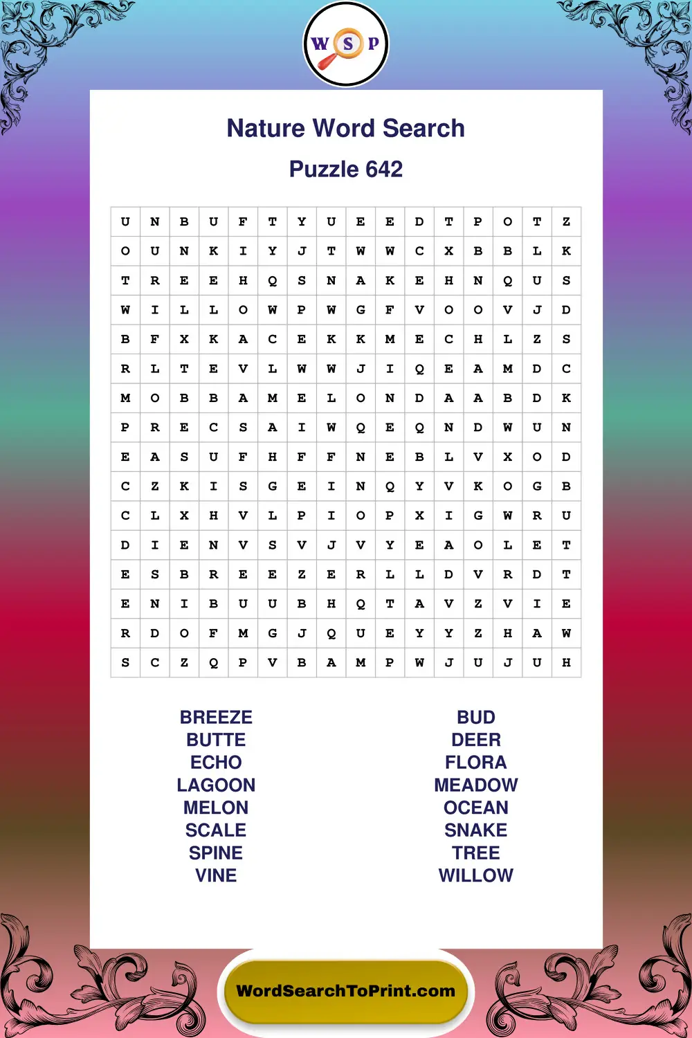 Nature Word Search Puzzle 642