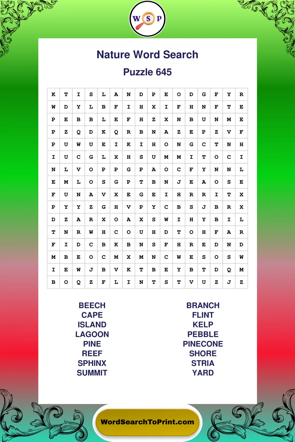 Nature Word Search Puzzle 645