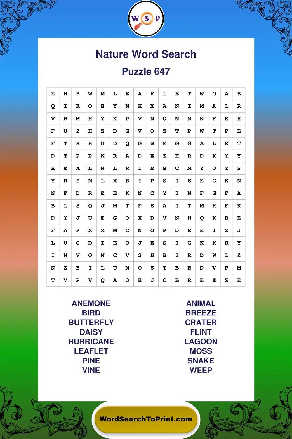 Nature Word Search Puzzle 647