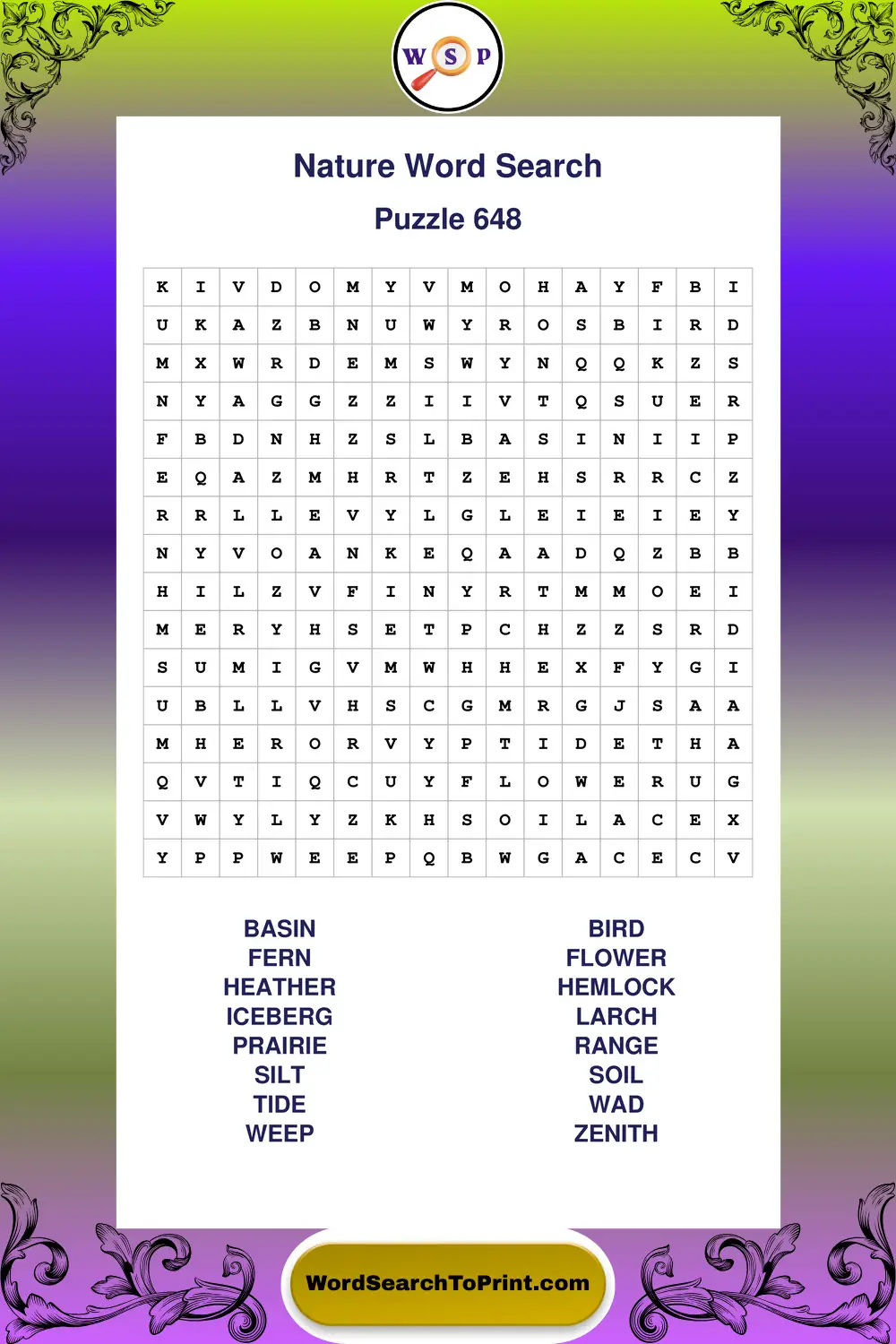 Nature Word Search Puzzle 648
