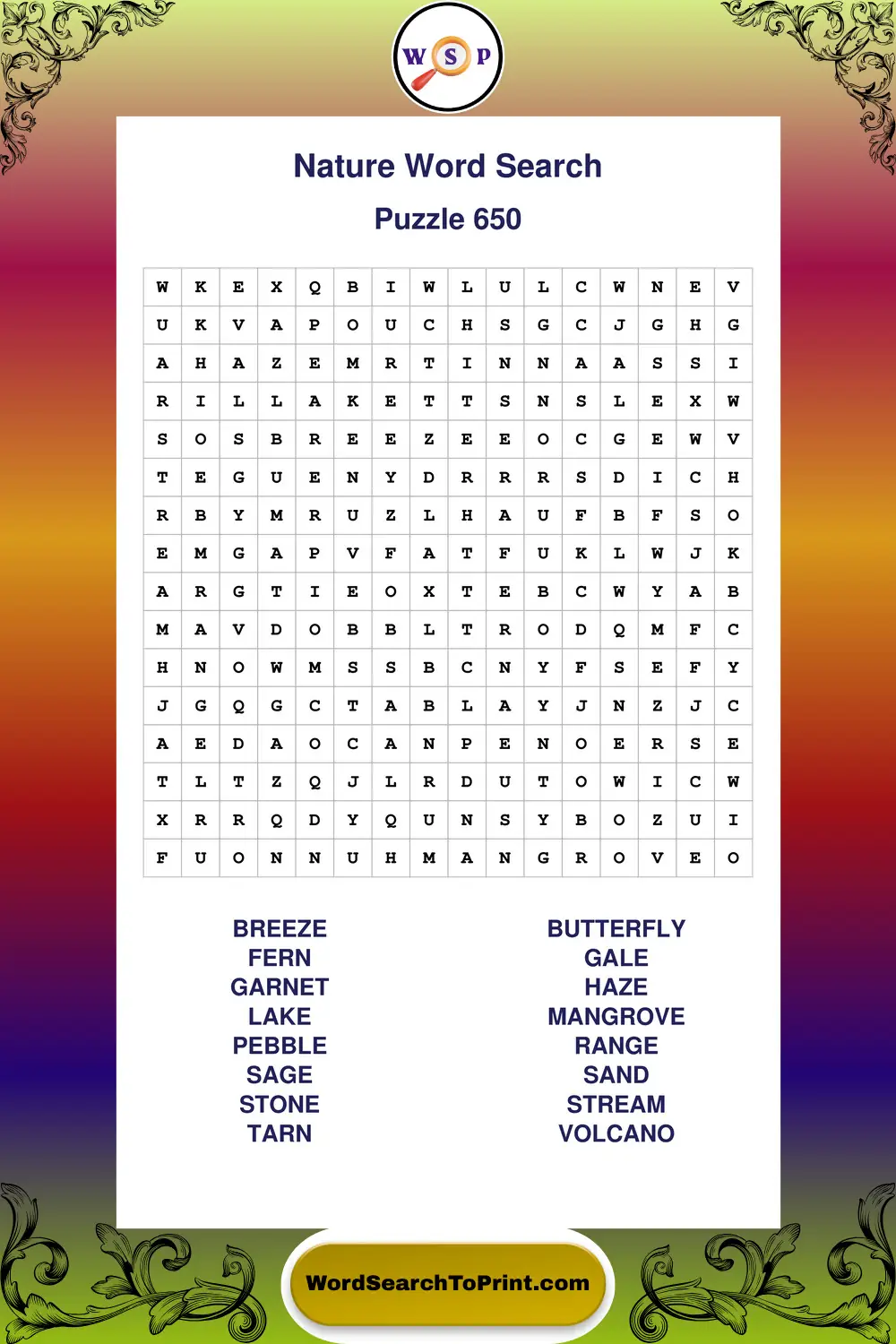 Nature Word Search Puzzle 650