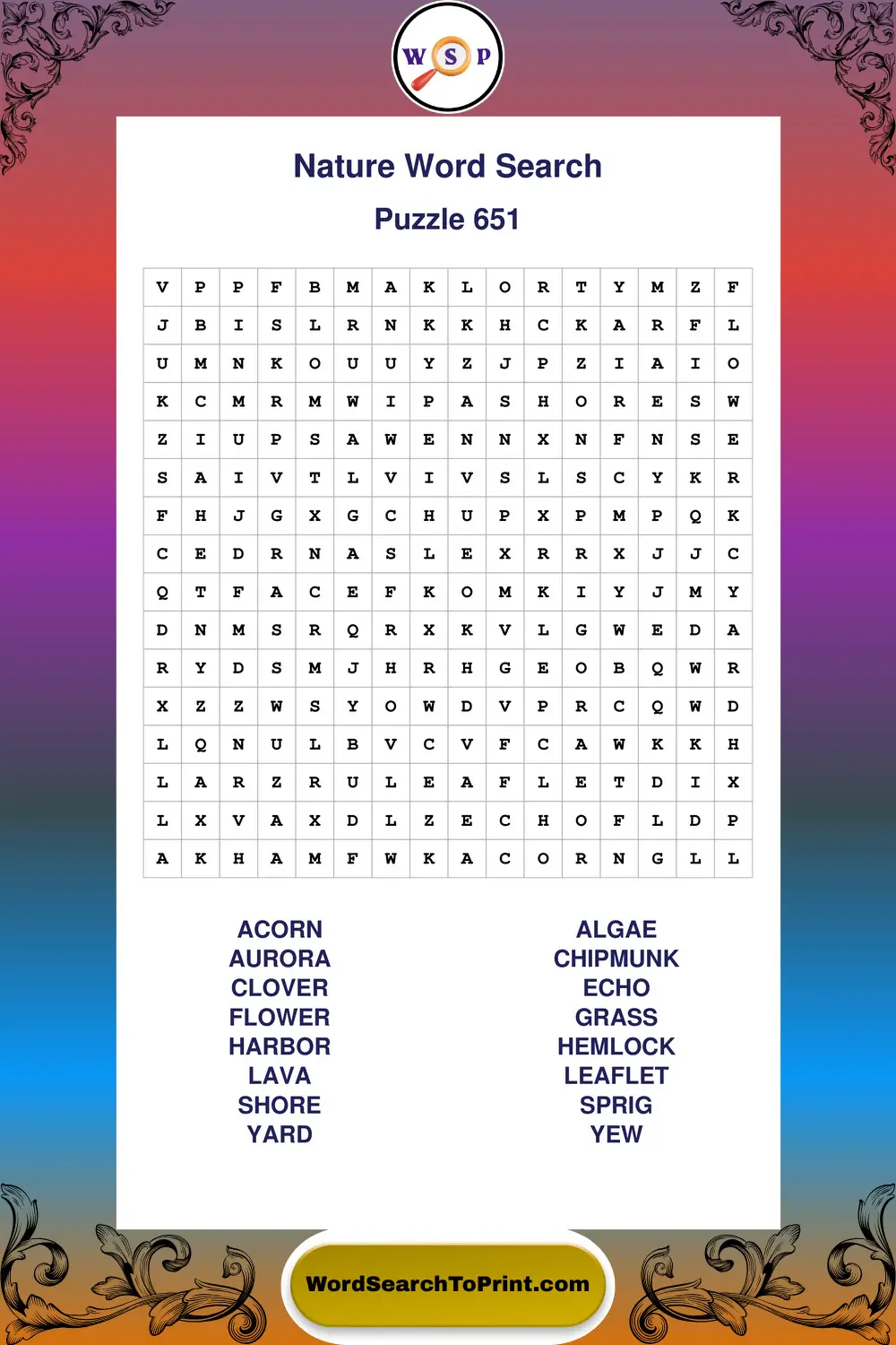 Nature Word Search Puzzle 651