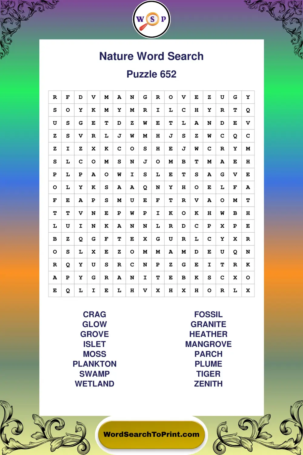 Nature Word Search Puzzle 652