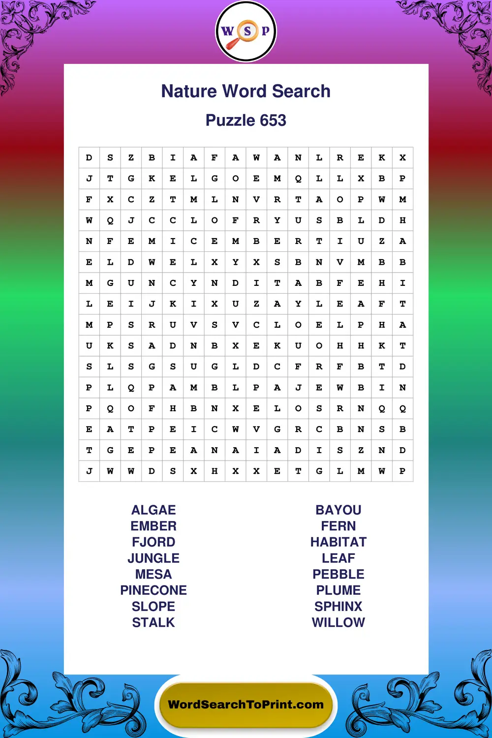 Nature Word Search Puzzle 653