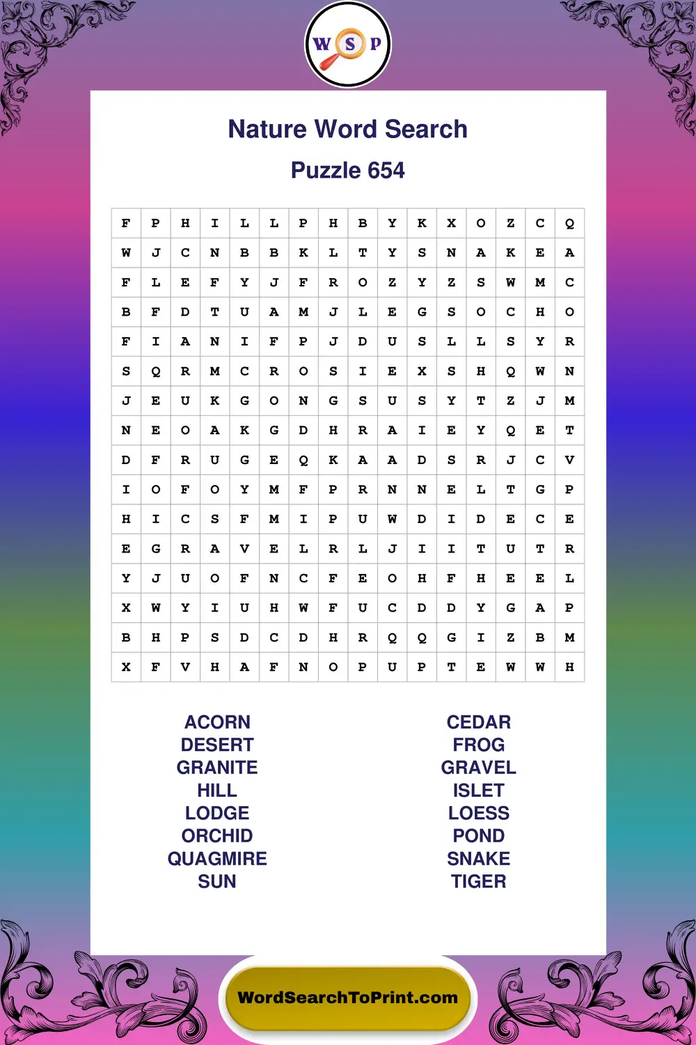 Nature Word Search Puzzle 654