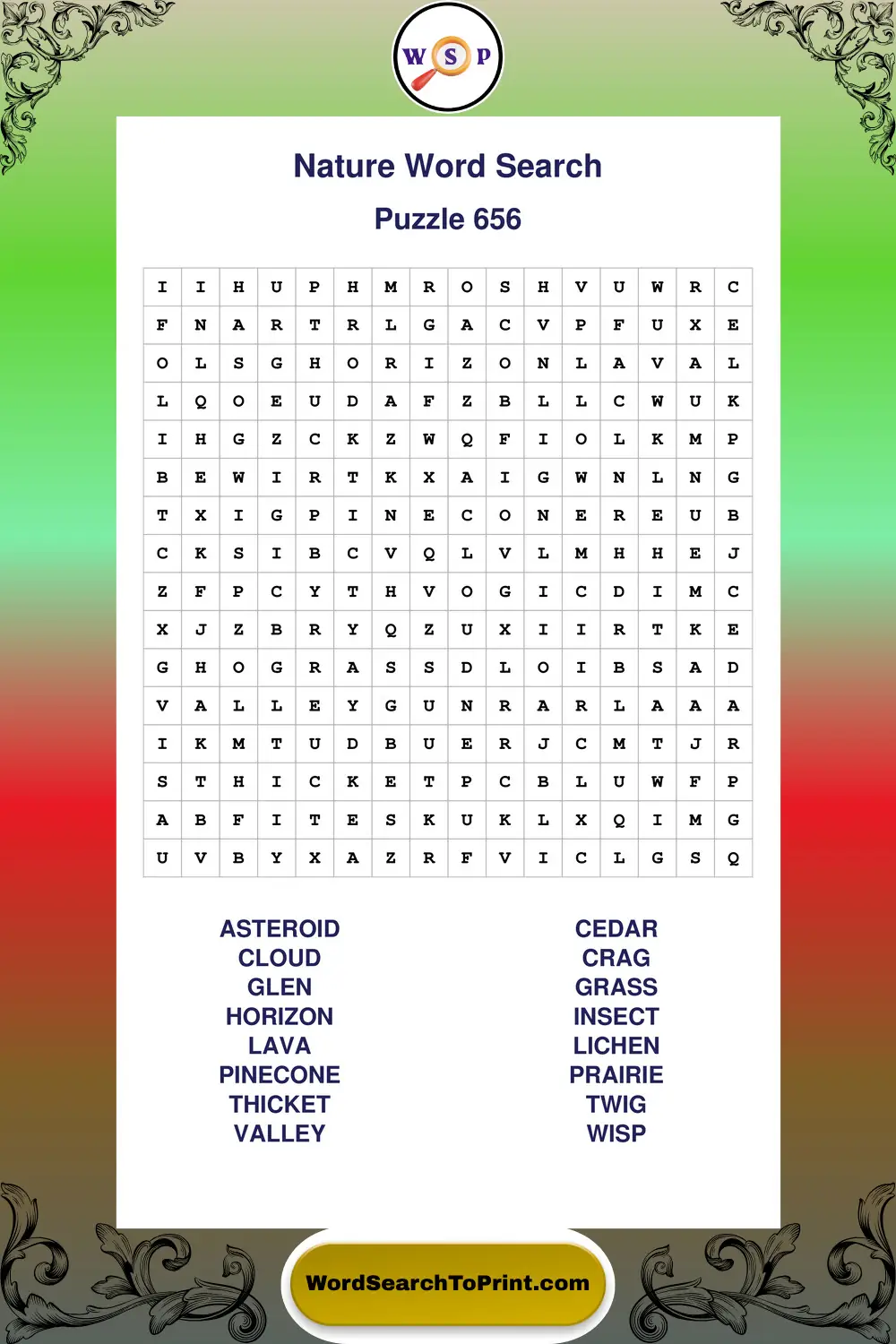 Nature Word Search Puzzle 656