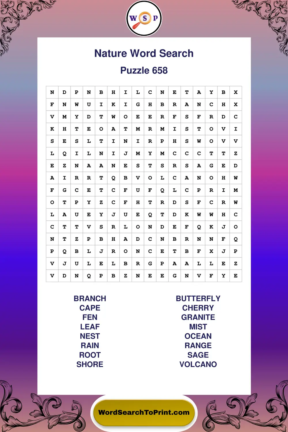 Nature Word Search Puzzle 658