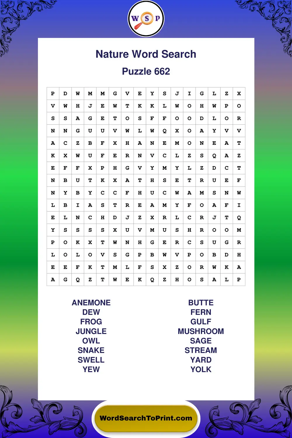 Nature Word Search Puzzle 662
