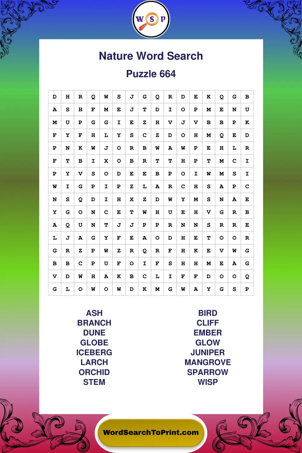 Nature Word Search Puzzle 664