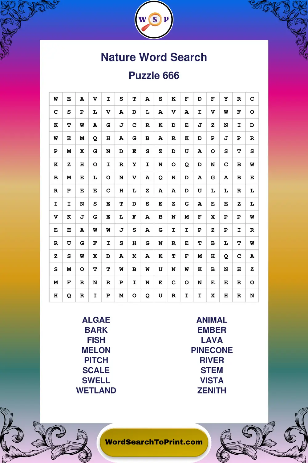 Nature Word Search Puzzle 666