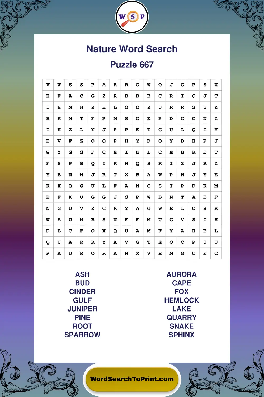 Nature Word Search Puzzle 667