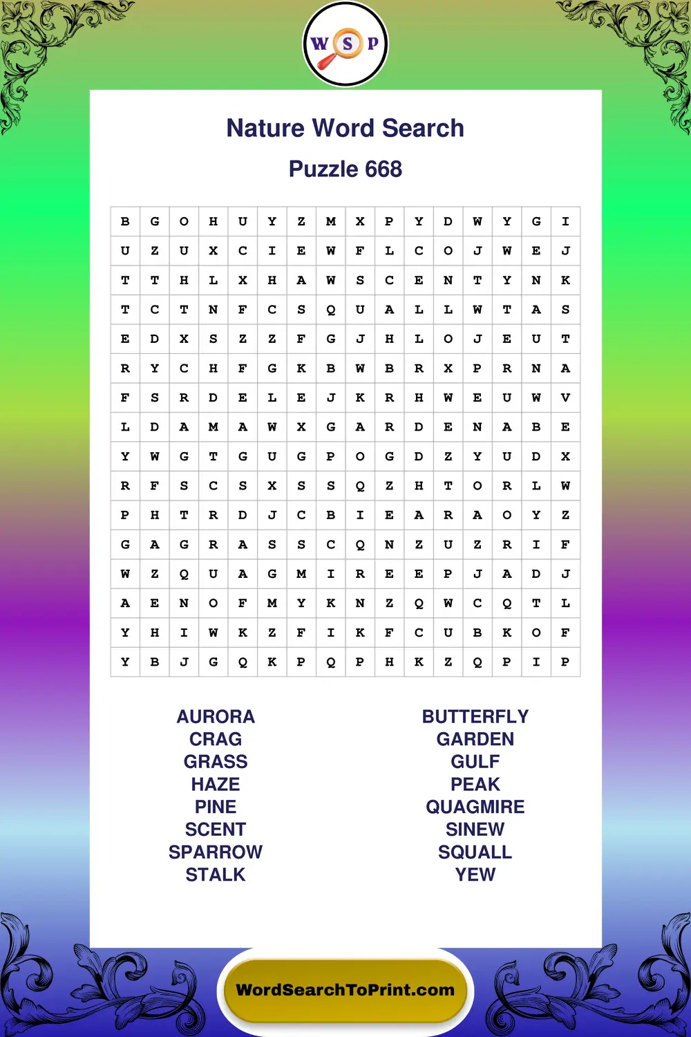 Nature Word Search Puzzle 668