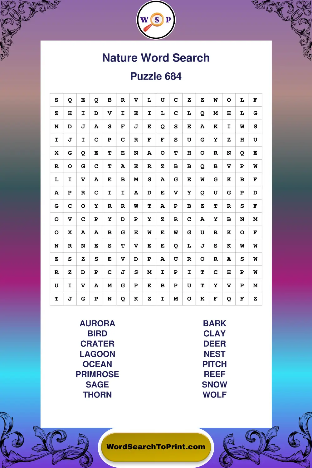 Nature Word Search Puzzle 684