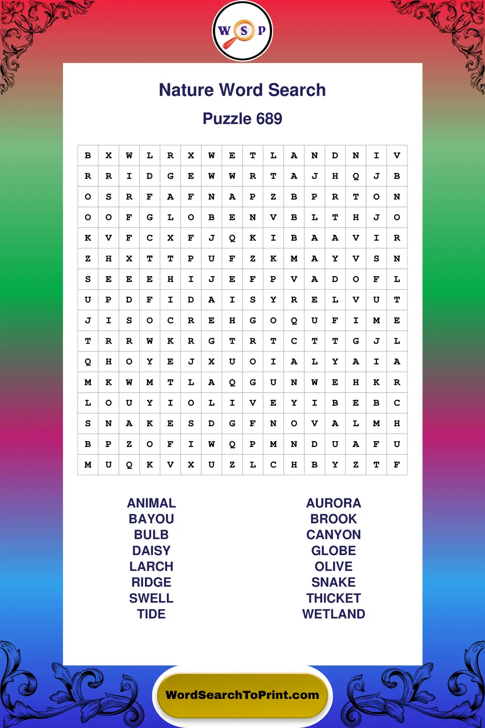 Nature Word Search Puzzle 689