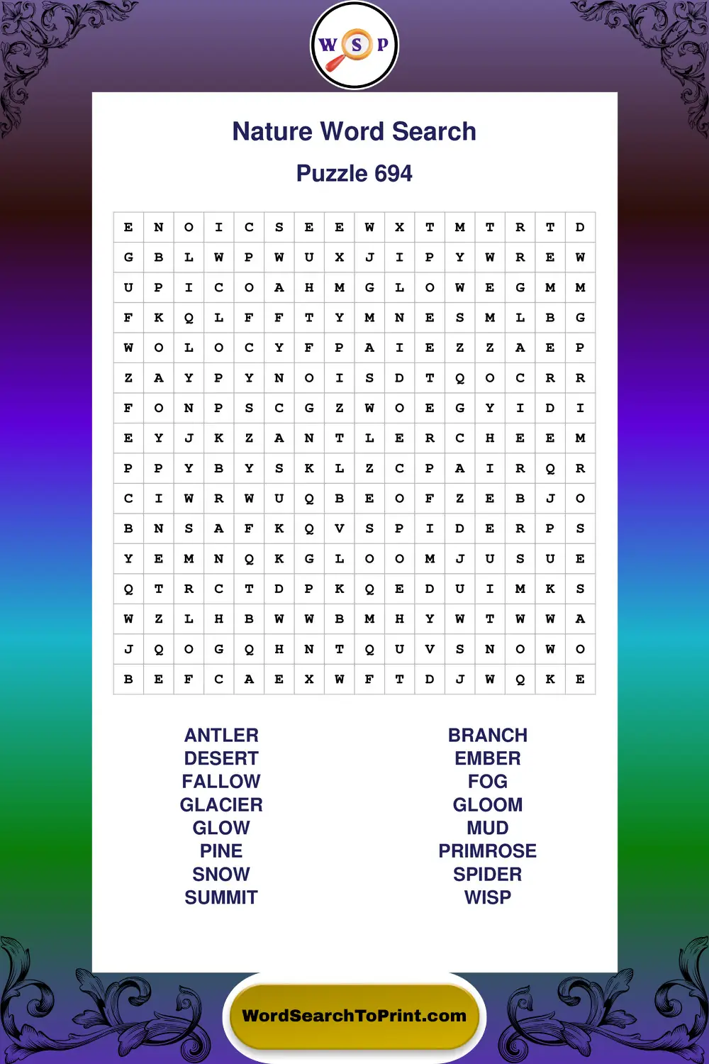 Nature Word Search Puzzle 694