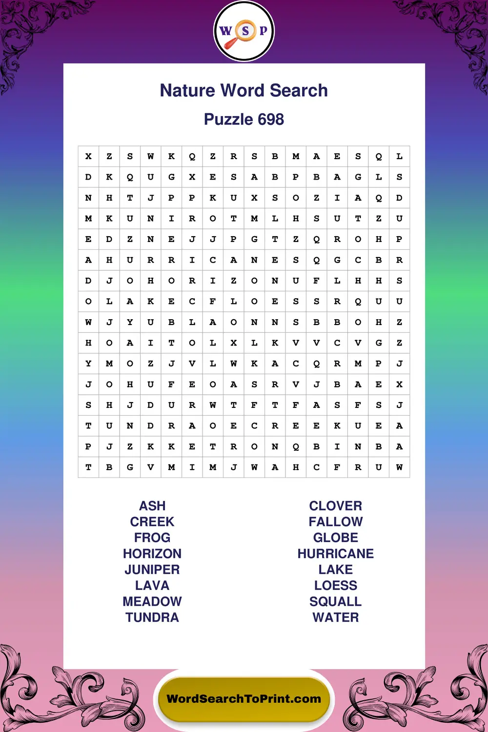 Nature Word Search Puzzle 698