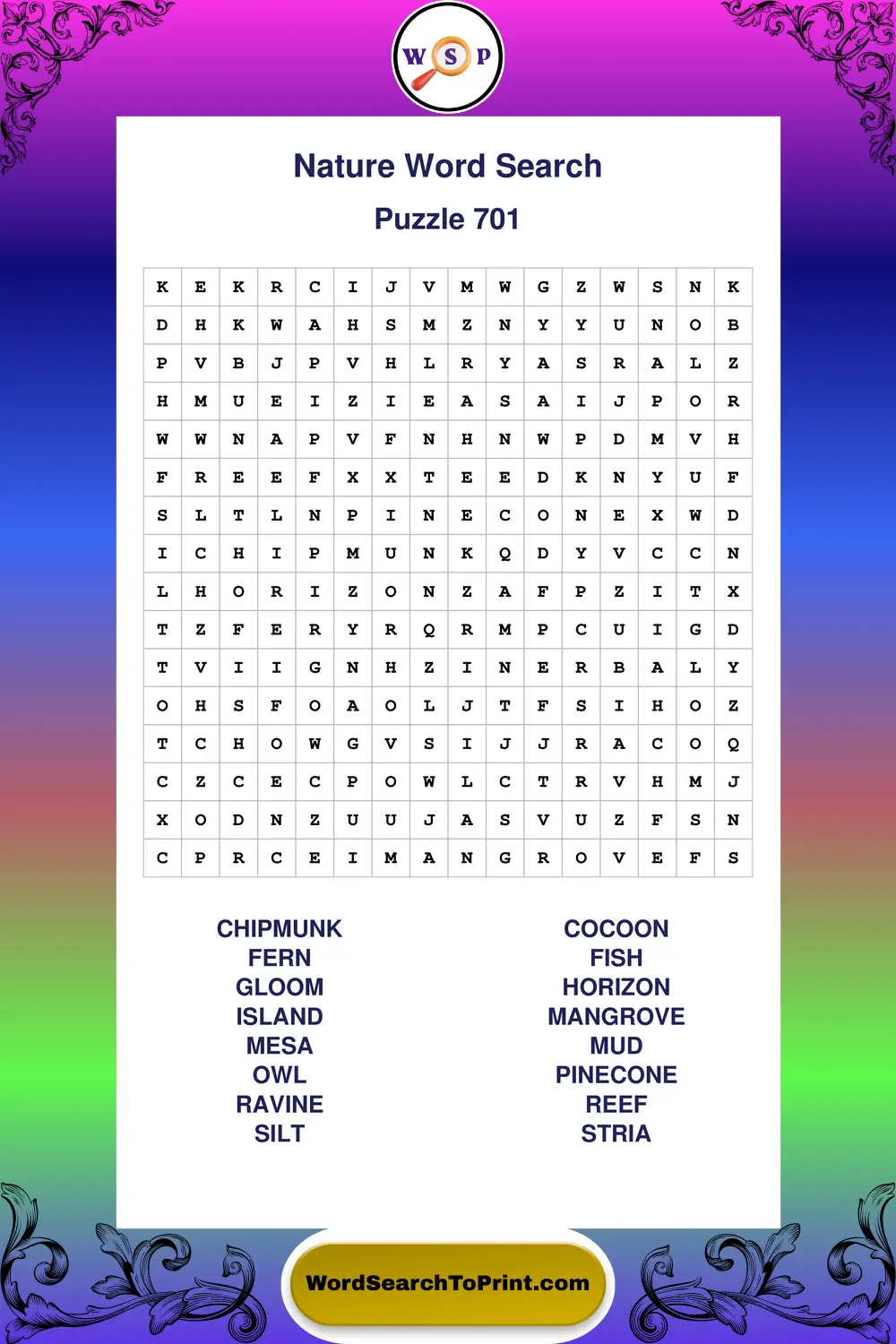 Nature Word Search Puzzle 701