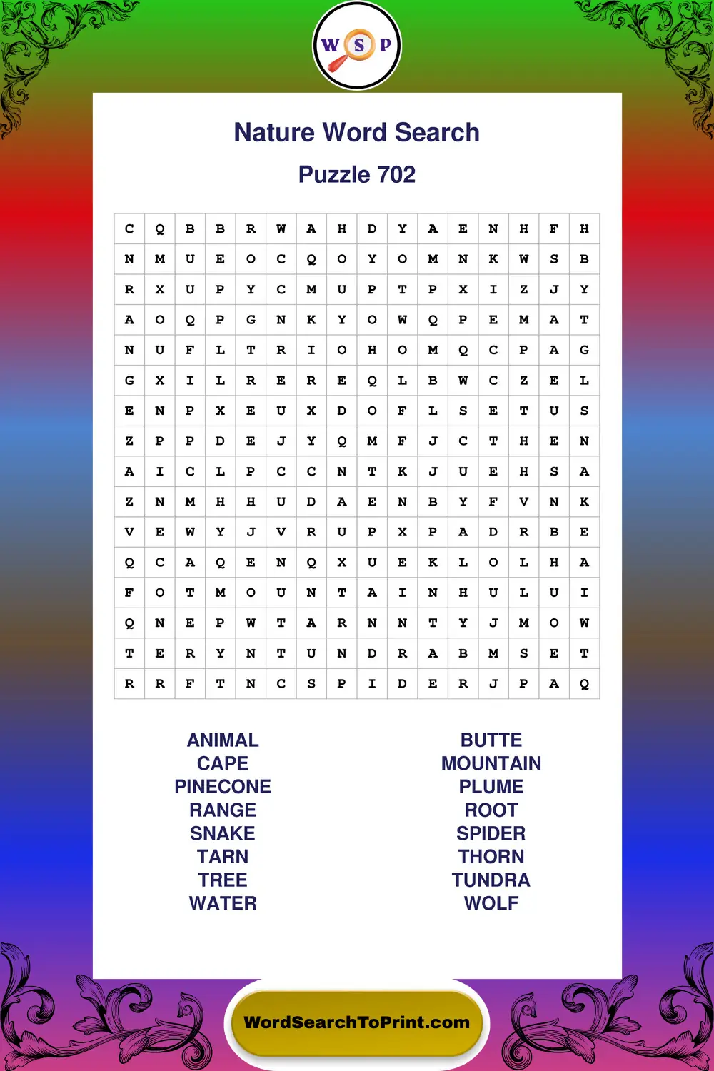 Nature Word Search Puzzle 702
