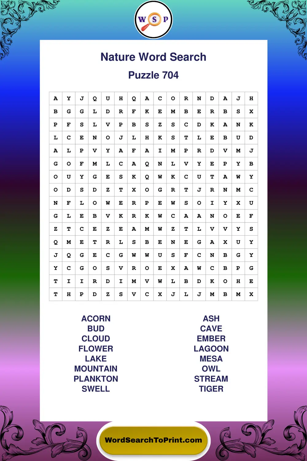 Nature Word Search Puzzle 704