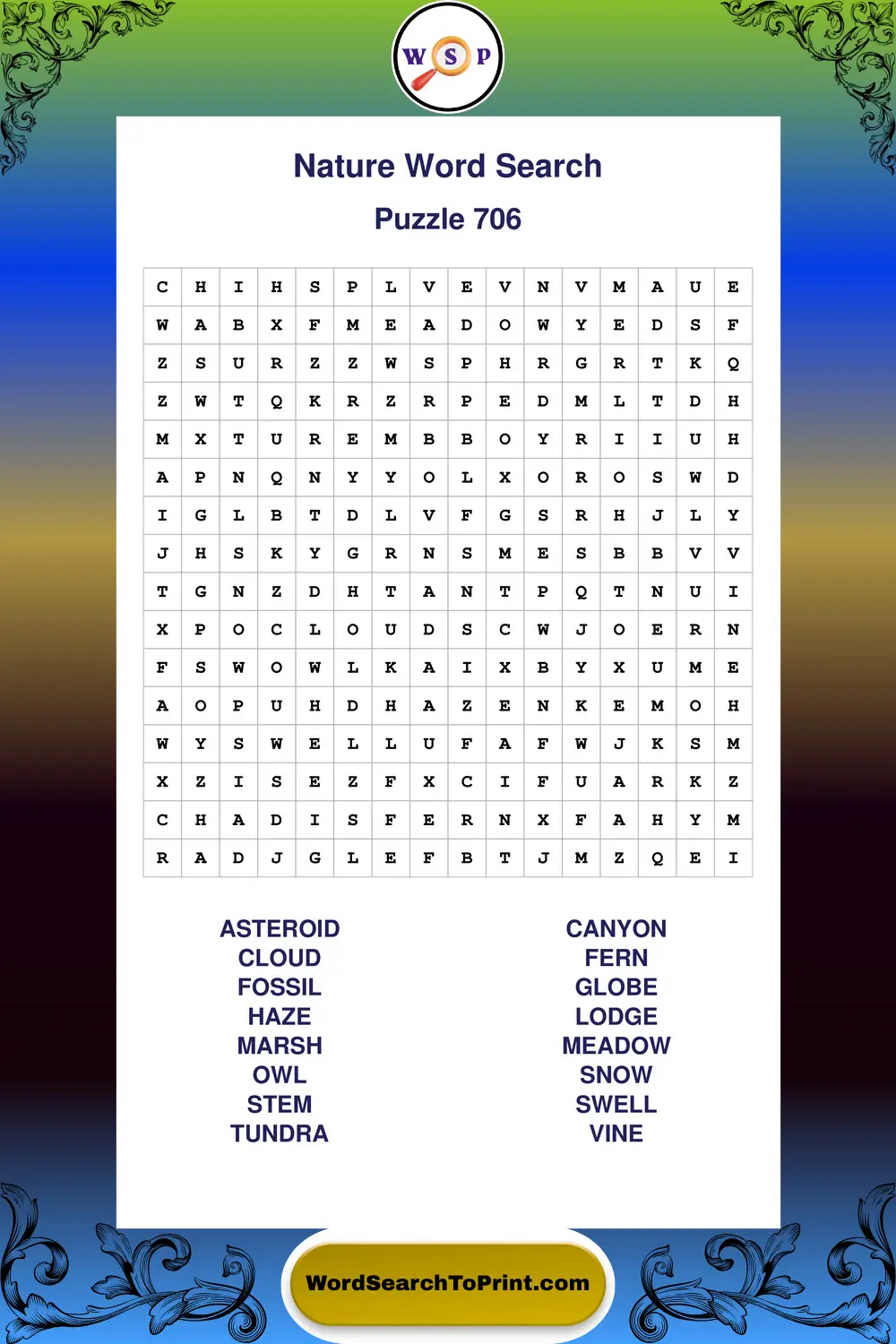 Nature Word Search Puzzle 706
