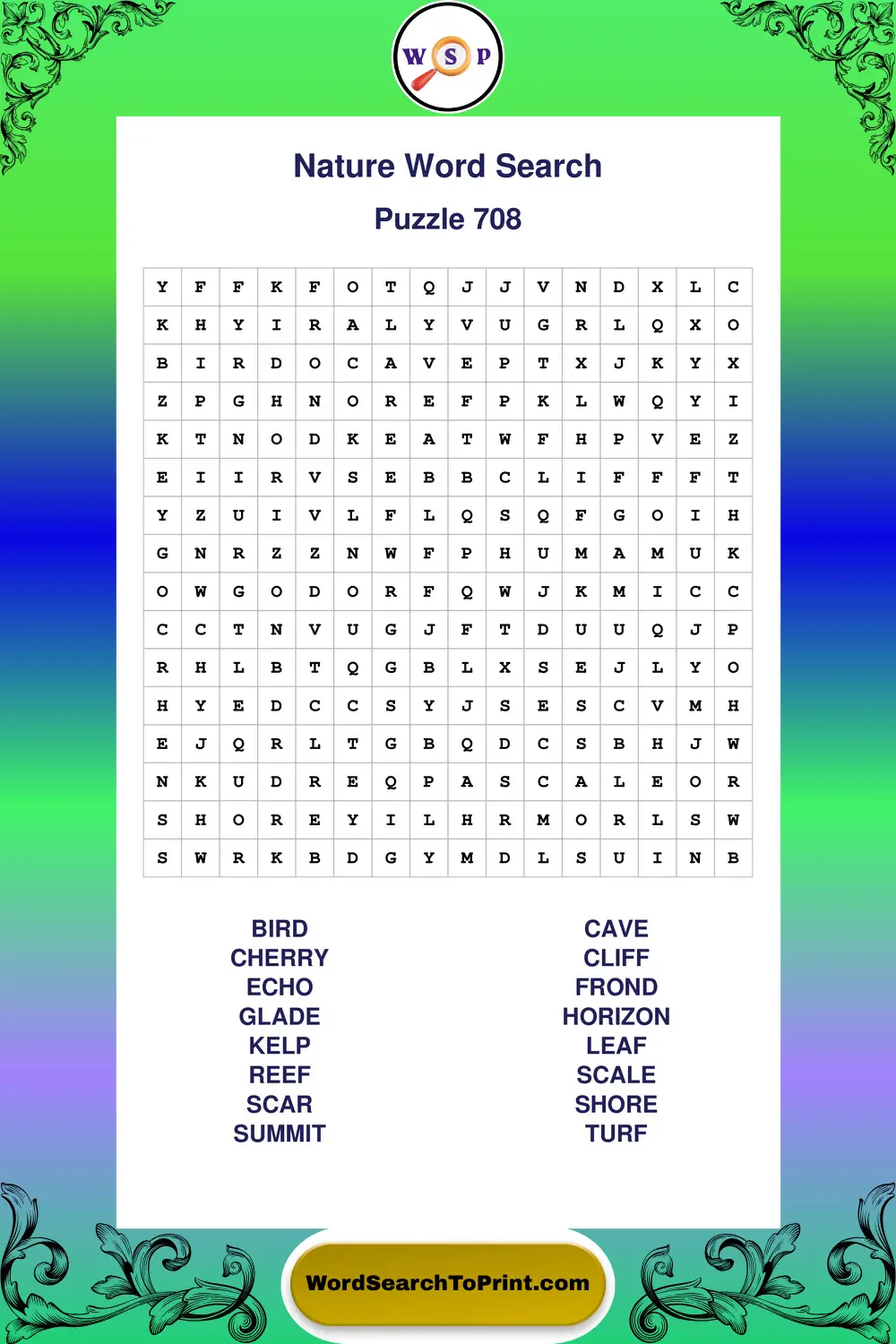 Nature Word Search Puzzle 708
