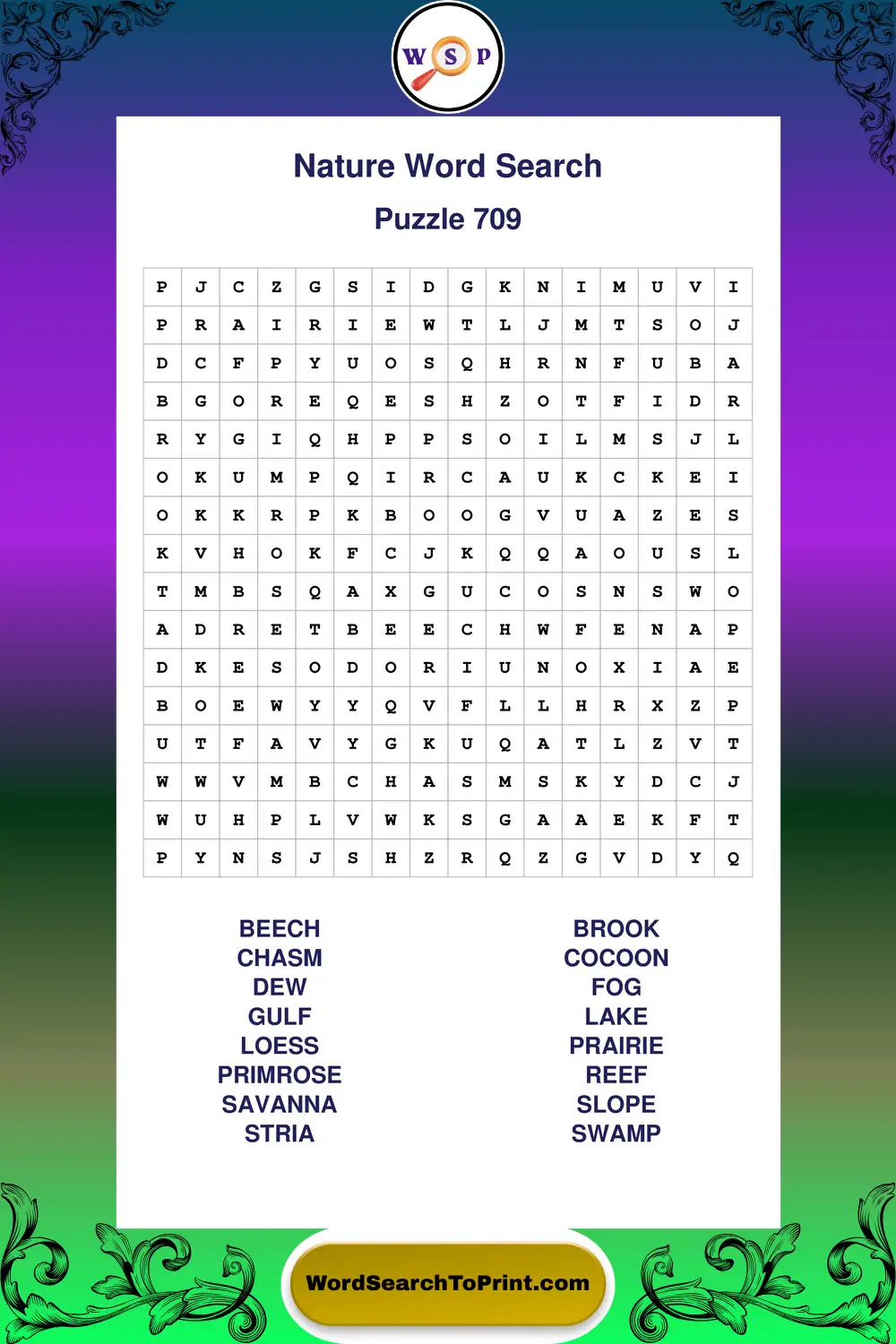 Nature Word Search Puzzle 709