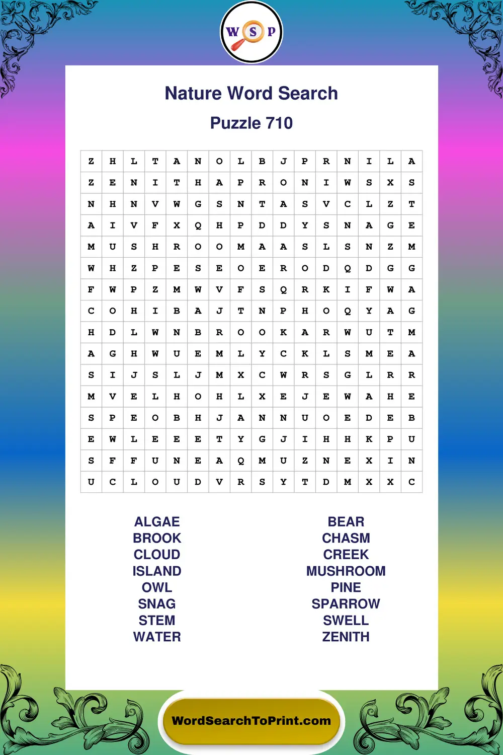 Nature Word Search Puzzle 710