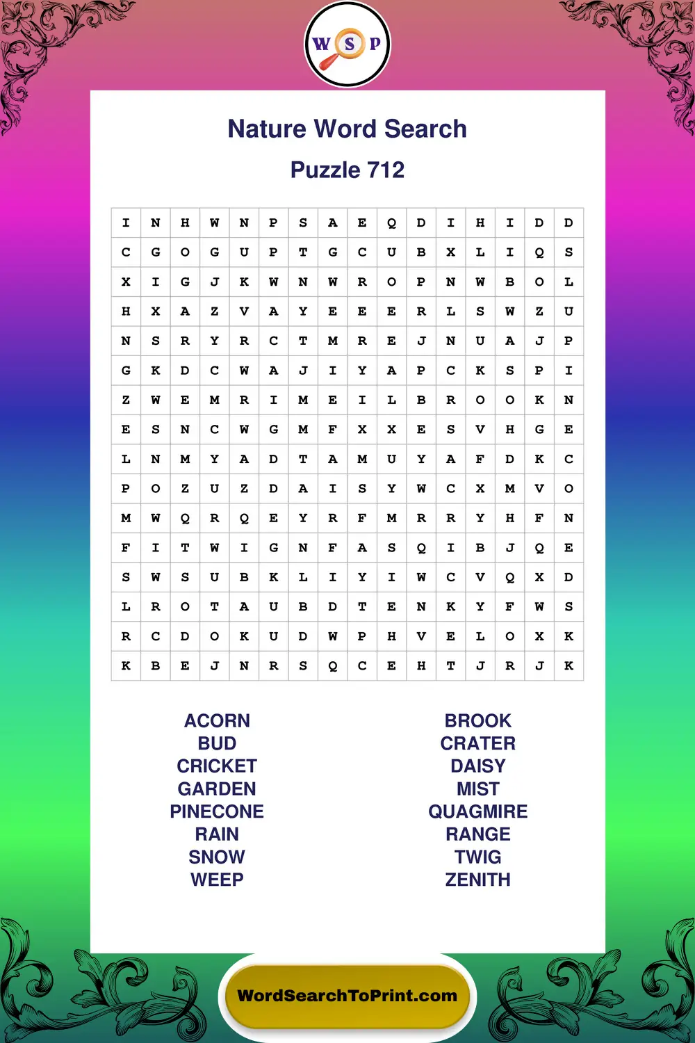 Nature Word Search Puzzle 712