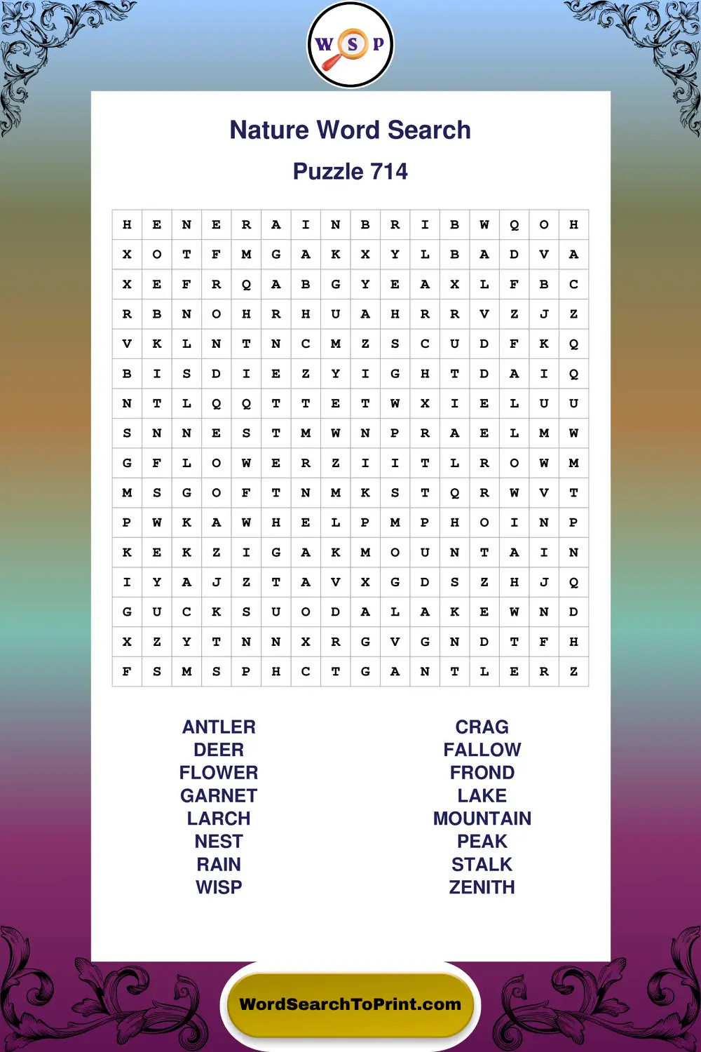 Nature Word Search Puzzle 714