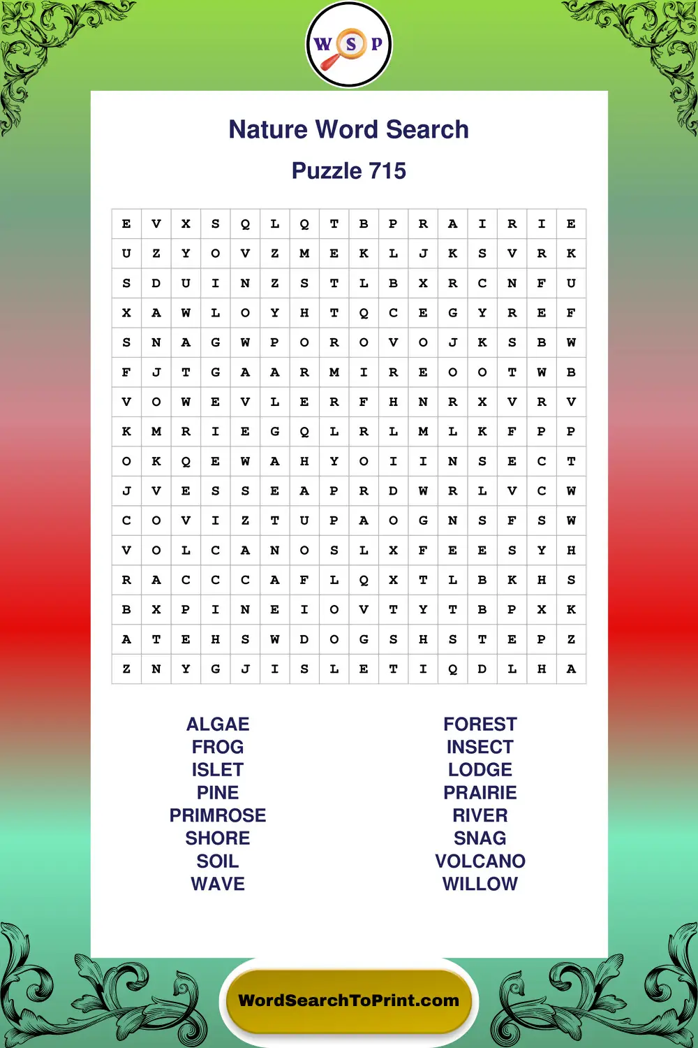 Nature Word Search Puzzle 715