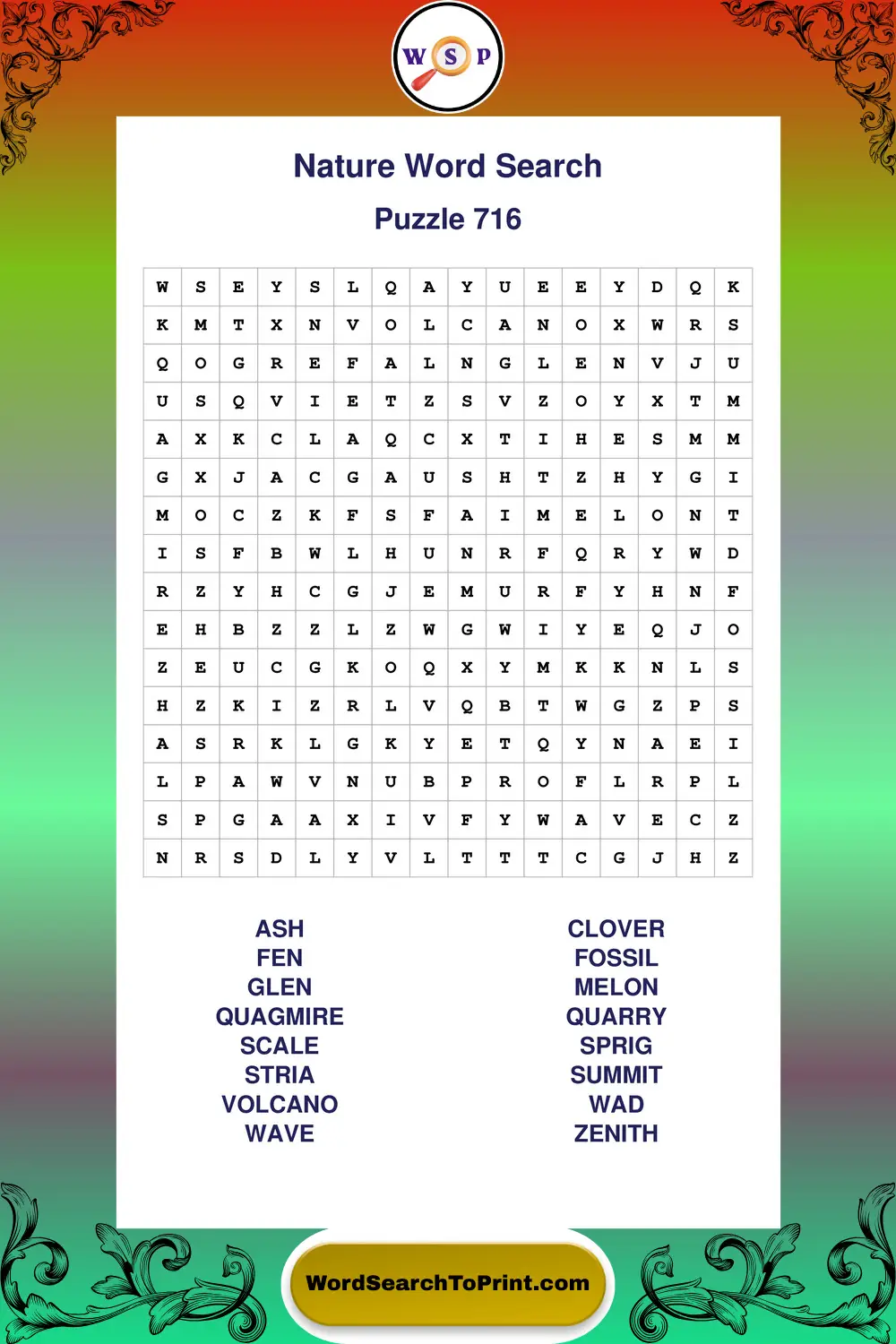 Nature Word Search Puzzle 716