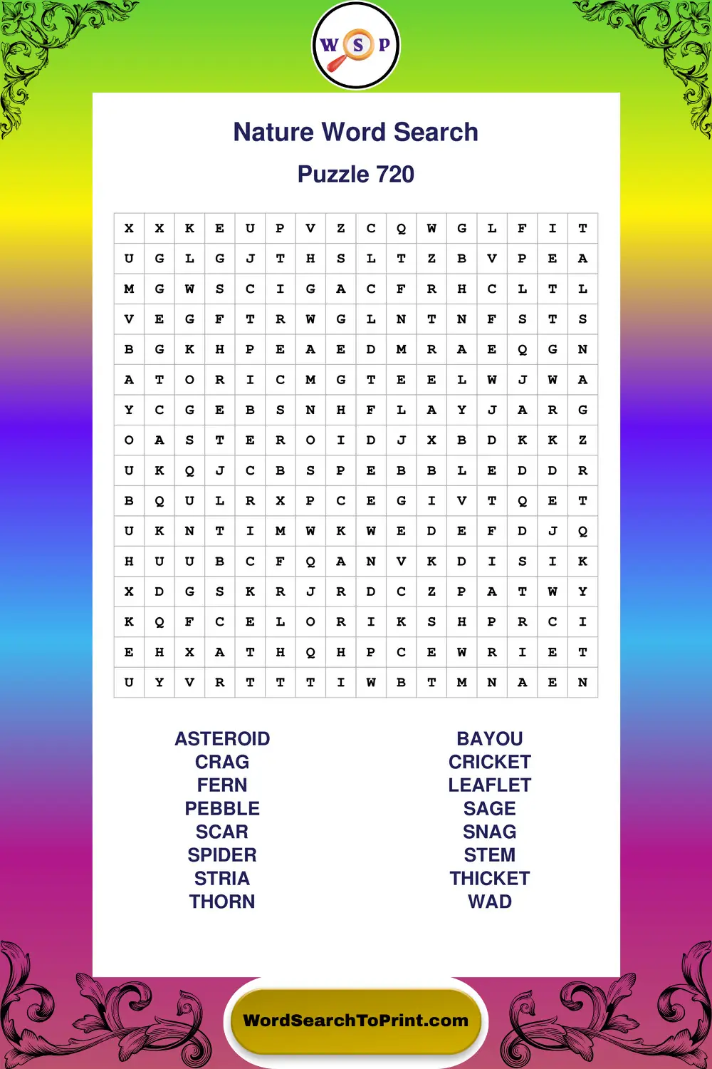 Nature Word Search Puzzle 720