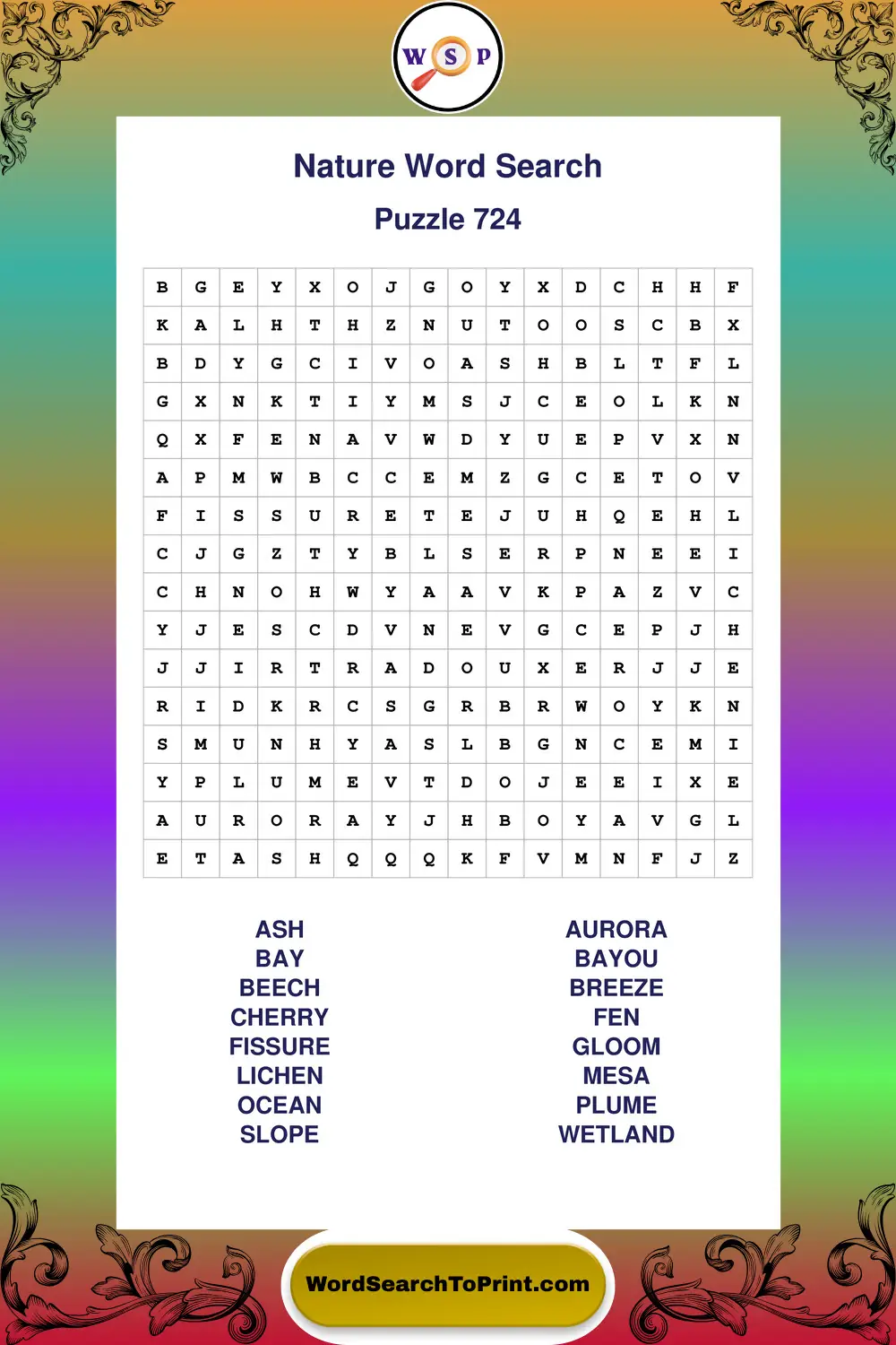 Nature Word Search Puzzle 724