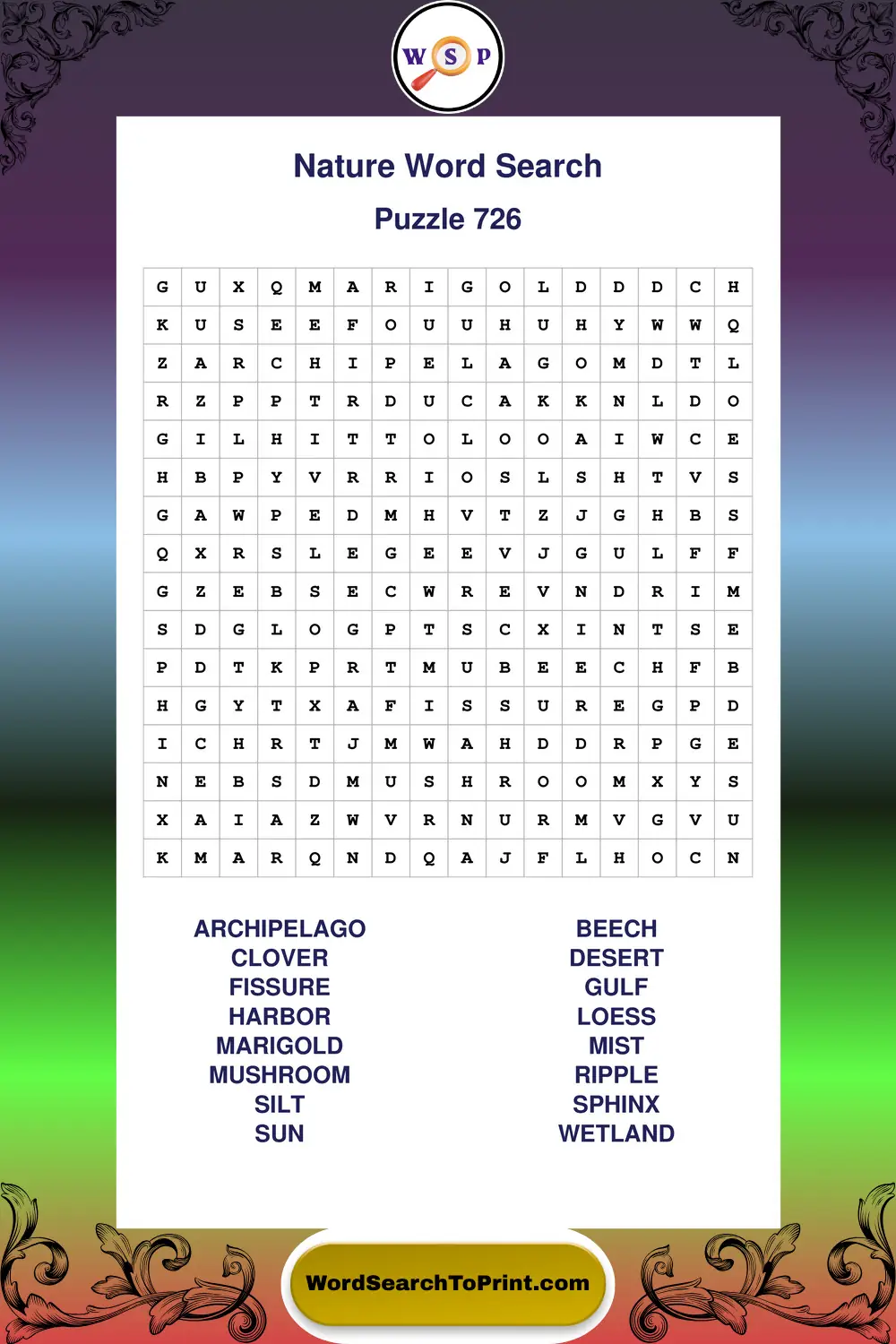Nature Word Search Puzzle 726