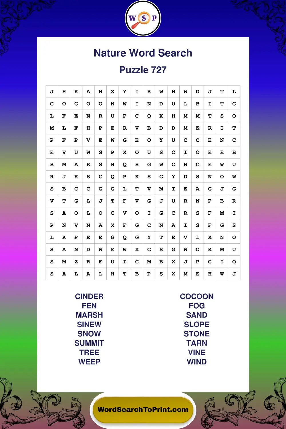 Nature Word Search Puzzle 727