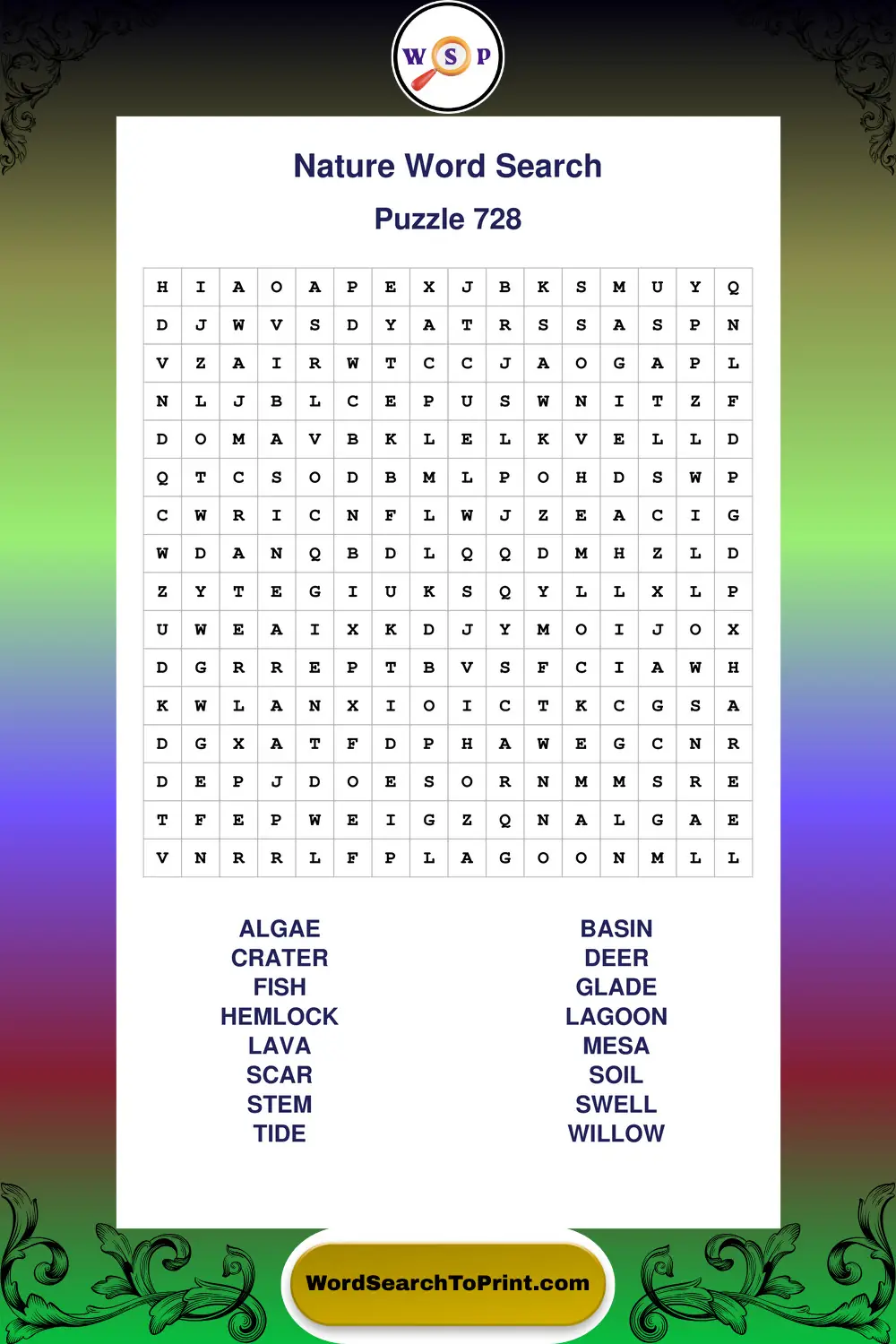Nature Word Search Puzzle 728