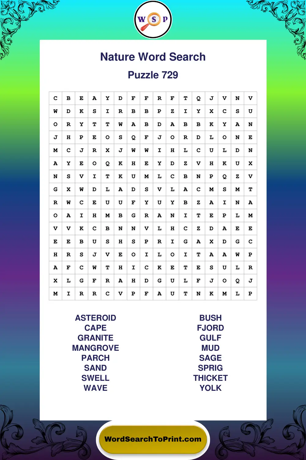Nature Word Search Puzzle 729