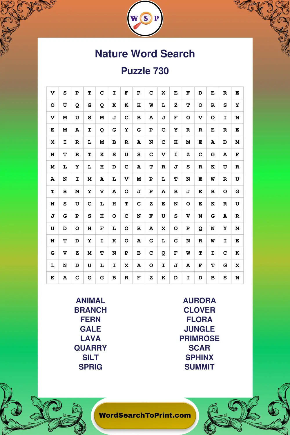 Nature Word Search Puzzle 730