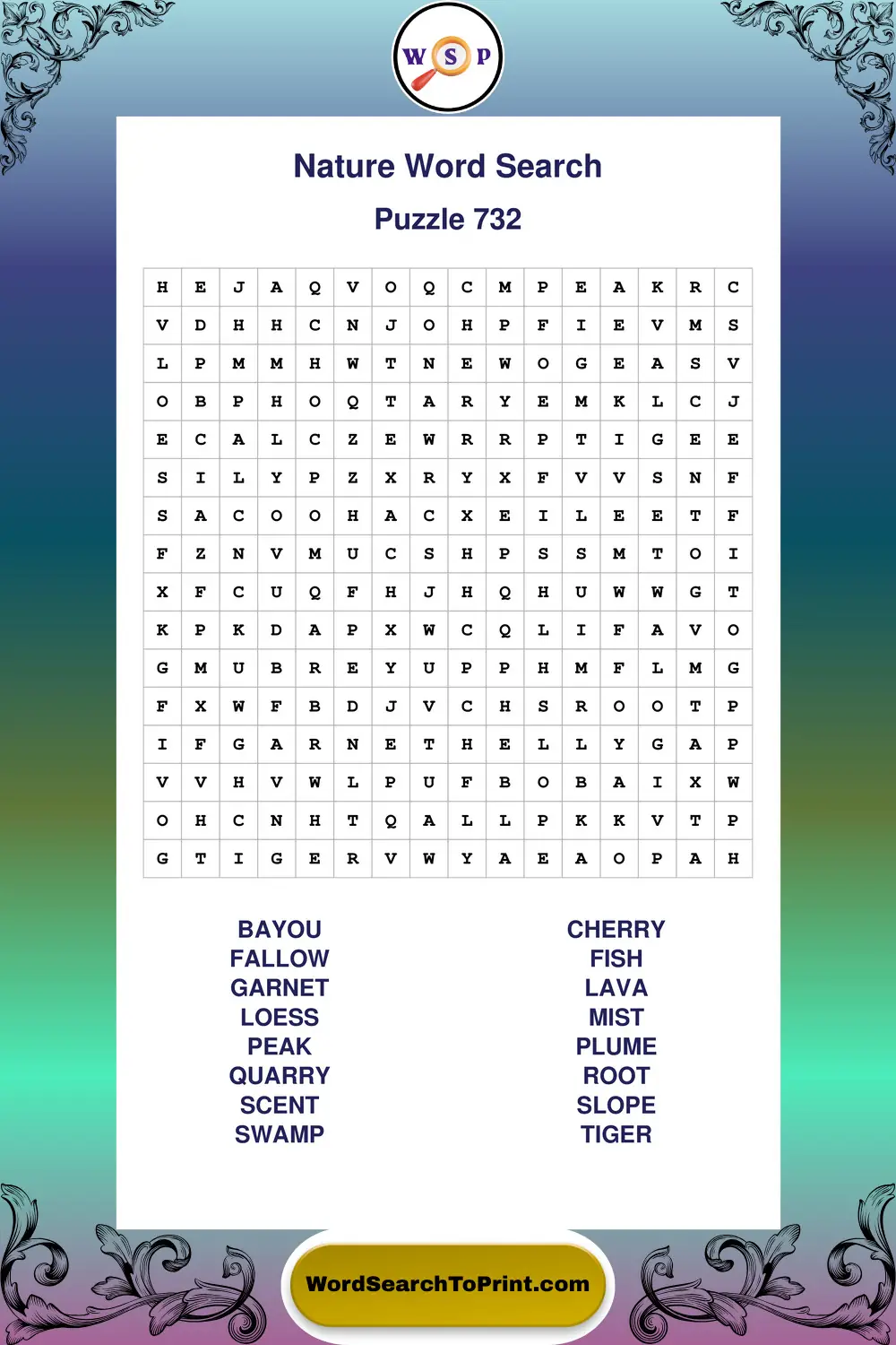 Nature Word Search Puzzle 732