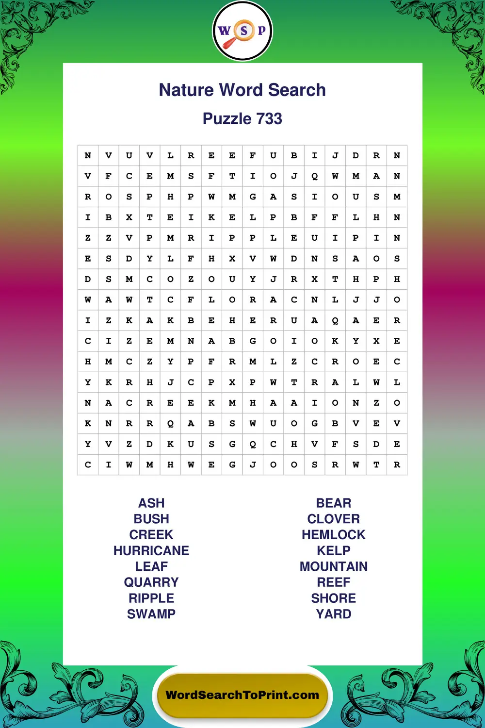 Nature Word Search Puzzle 733