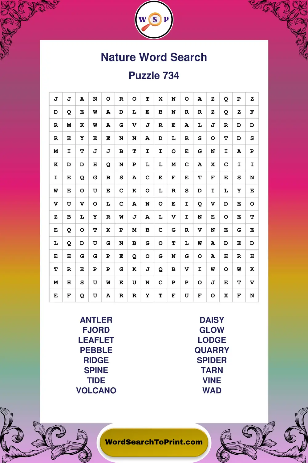 Nature Word Search Puzzle 734