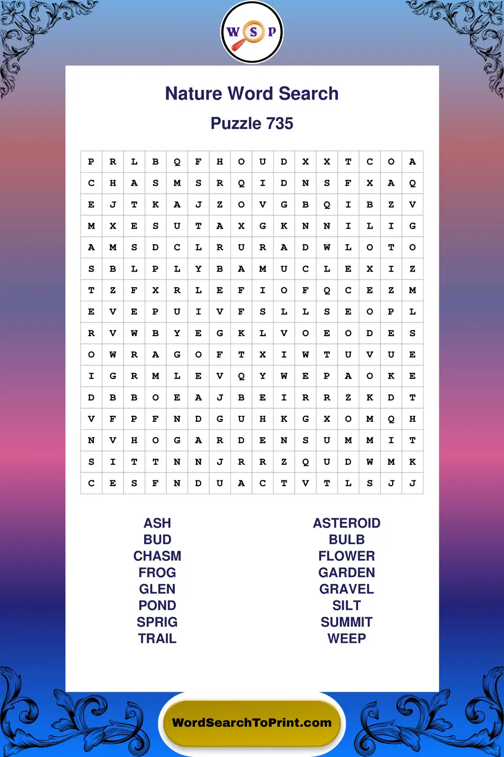 Nature Word Search Puzzle 735