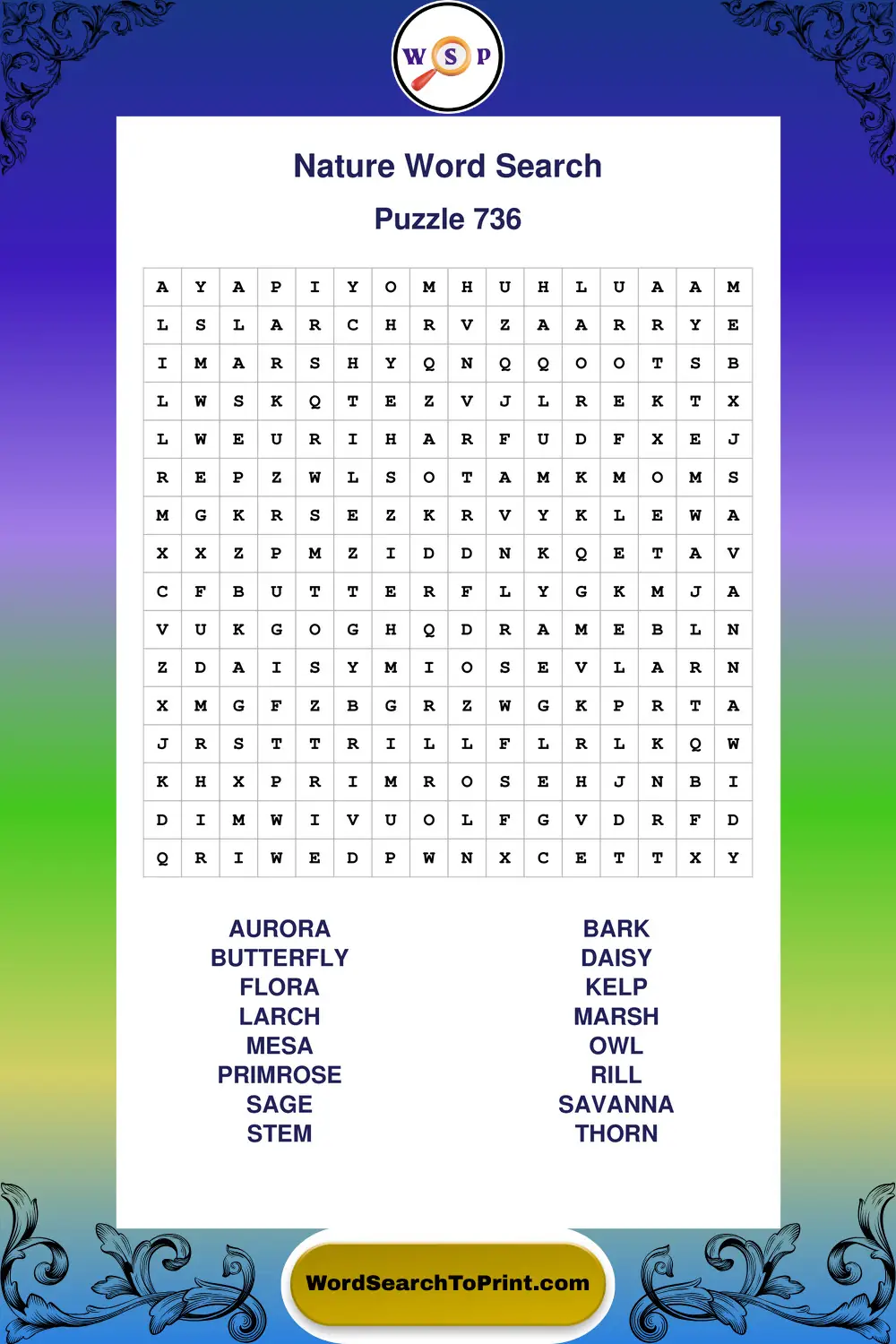 Nature Word Search Puzzle 736