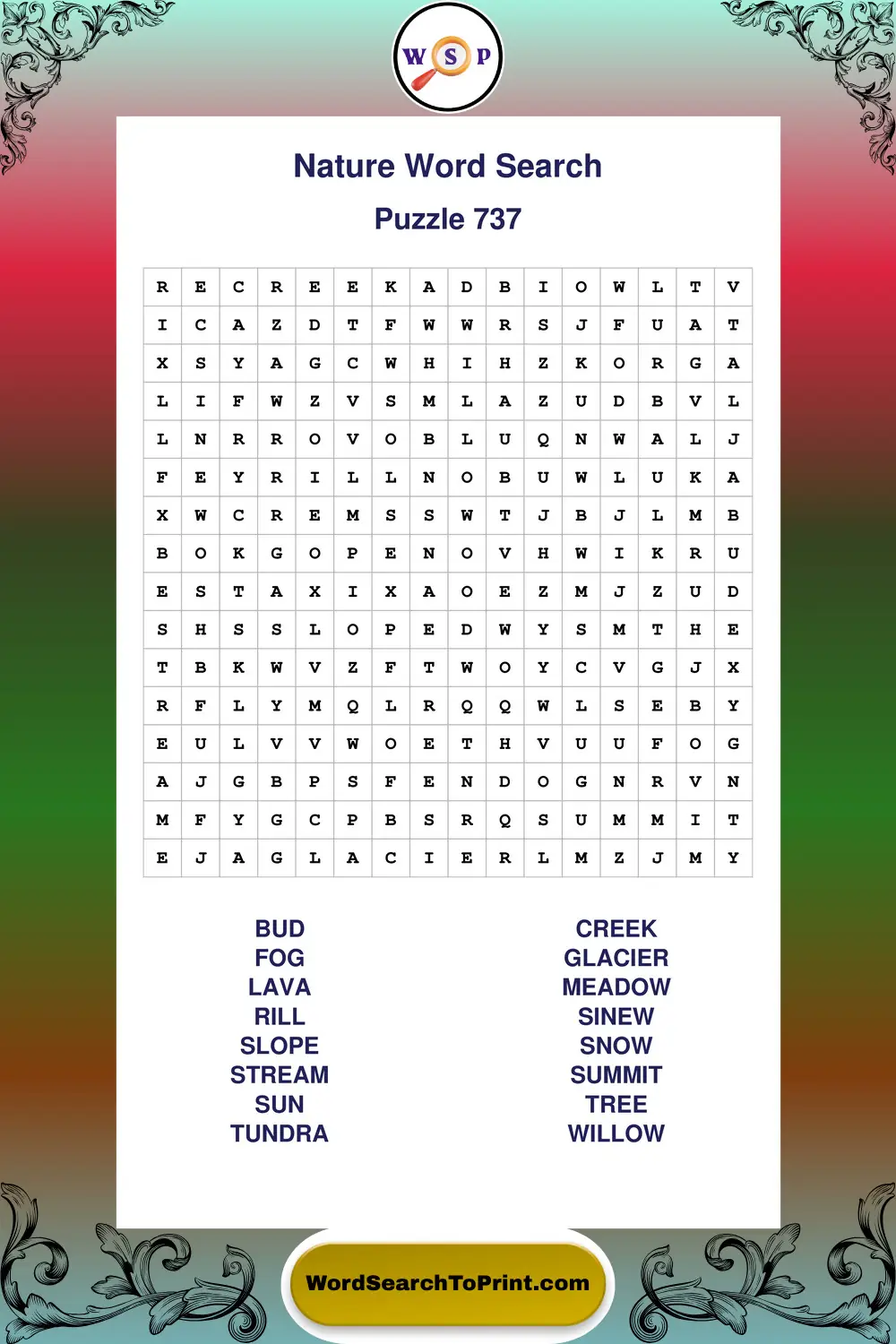 Nature Word Search Puzzle 737