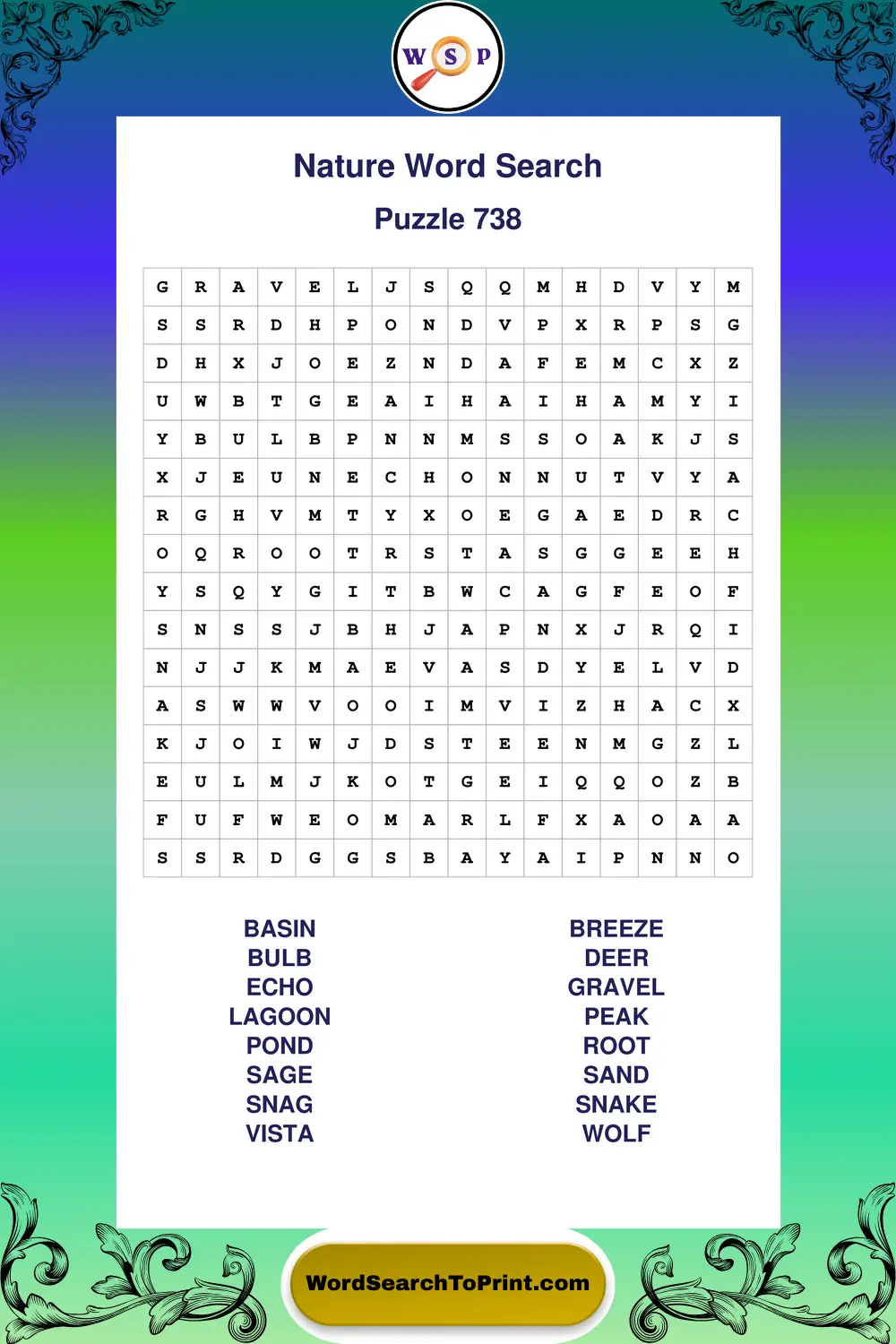 Nature Word Search Puzzle 738