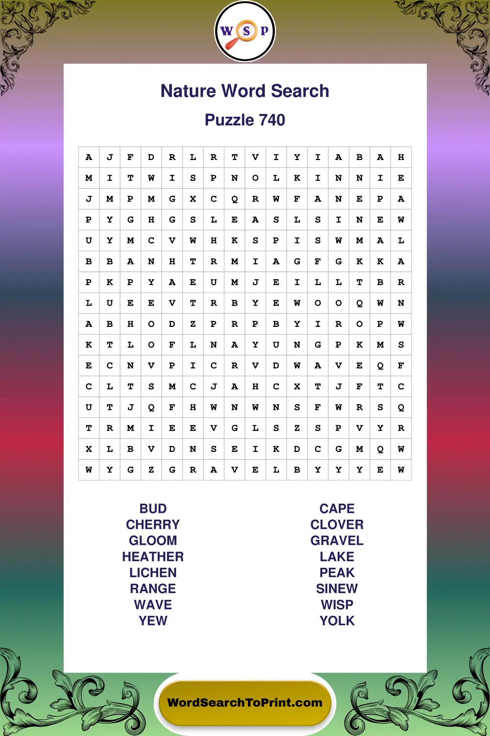 Nature Word Search Puzzle 740