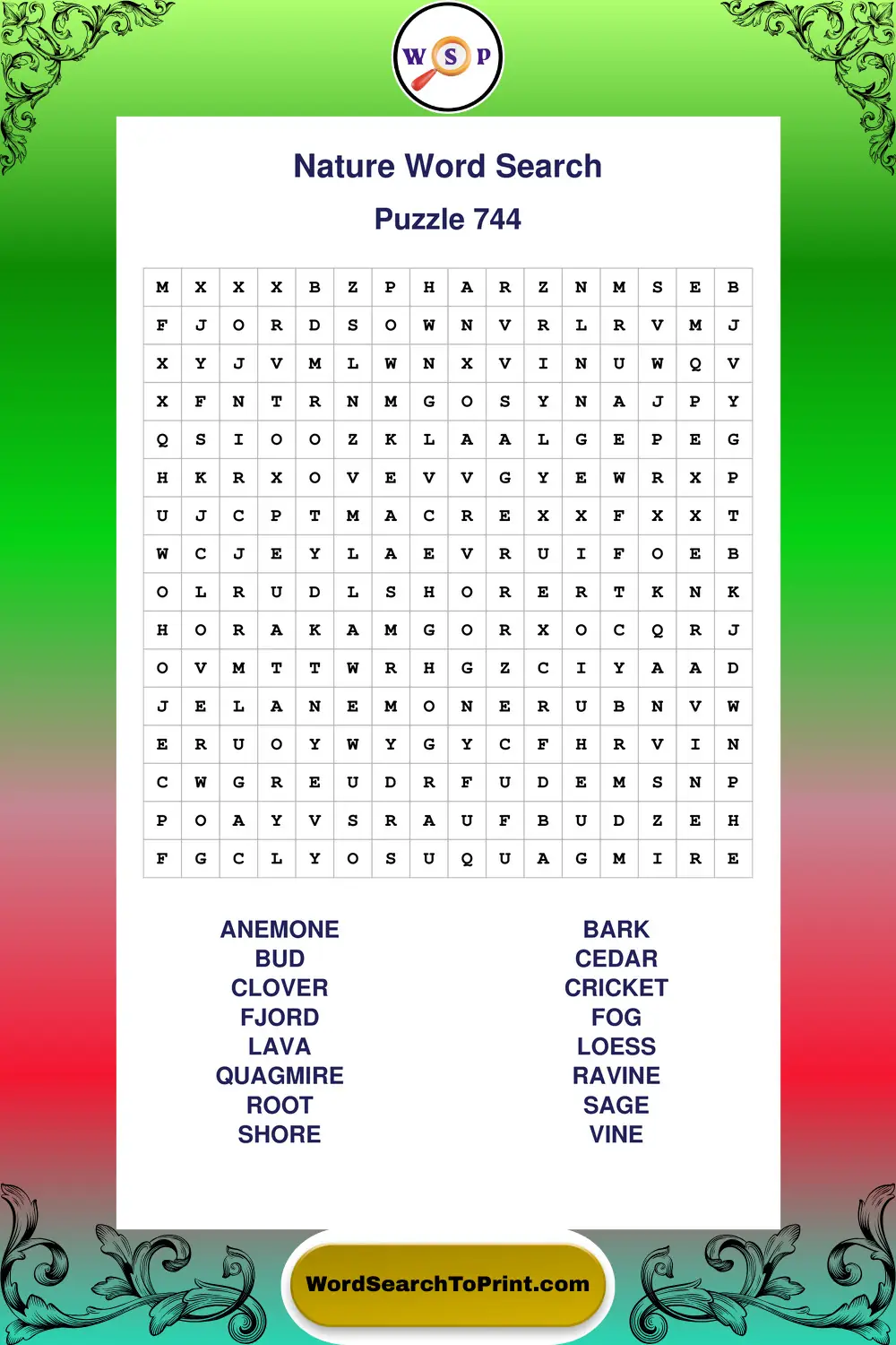 Nature Word Search Puzzle 744